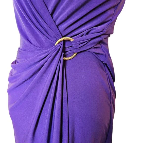Y2K Lauren Ralph Lauren Sz 4 Purple Jersey Faux Wrap Dress Sleeveless Below Knee - Picture 3 of 13
